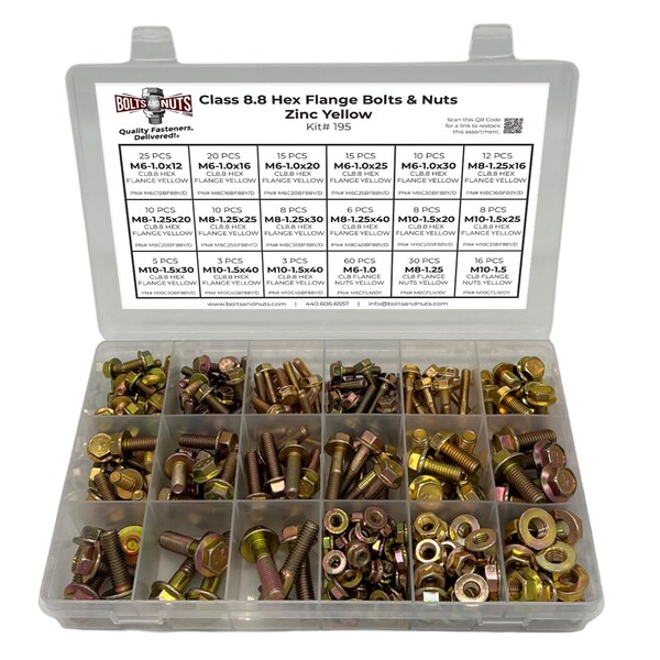 Boltsandnuts.Com Metric Class 8.8 Hex Flange Bolts & Lock Nuts Assortment - 268 PCS Assortment Kit #195 - main